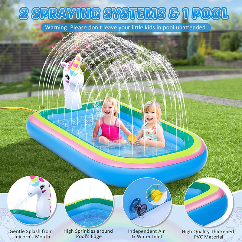 Unicorn Sprinkler Kids Pool 3 in 1 inflatable sprinkler kids wading pool fun outdoor water toys for summer