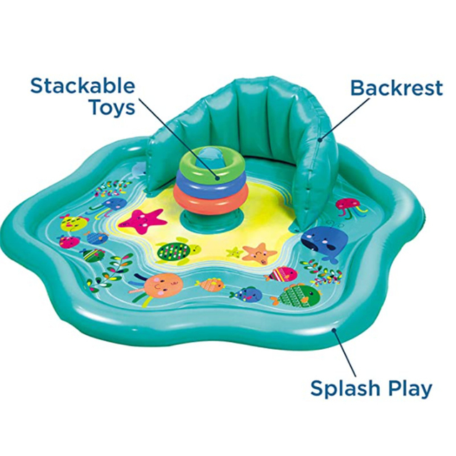 Splash Play Mat Inflatable Kiddie Pool with Backrest for Babies & Toddlers Includes Three Toys 