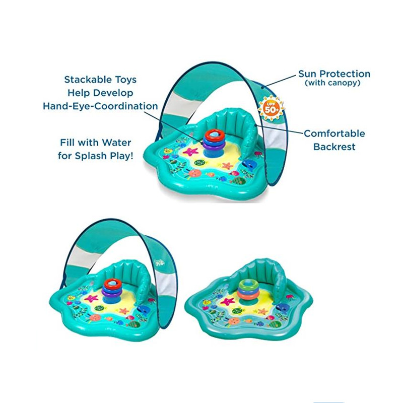 Splash Play Mat Inflatable Kiddie Pool with Backrest for Babies & Toddlers Includes Three Toys 