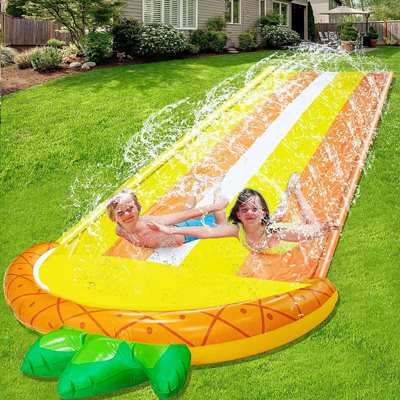 Pineapple Shaped Double Slide Play Center with Sprayer Inflatable Impact Platform Outdoor Pool Games Water Toys