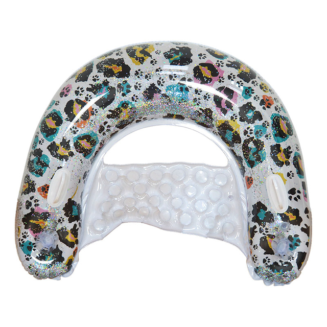 New design Pool Floats Lounge for Adults with Cup Holder and Handle leopard print with glitter Inflatable Pool Float Chair